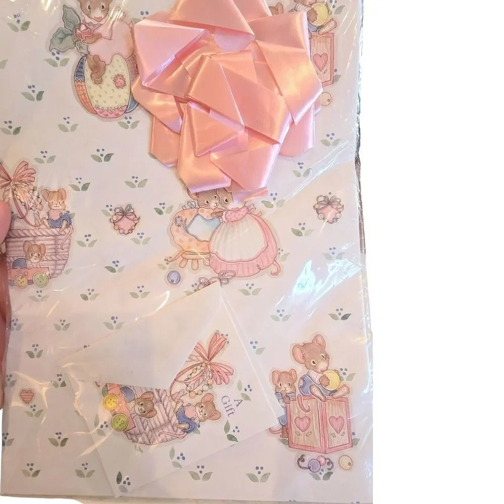 VTG 90s CR Gibson Cara Marks Mouse‎ Family Gift Wrap Flomo Bear Bag Deadstock